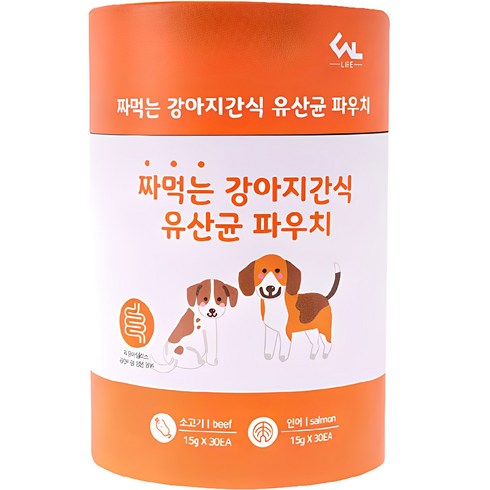 1+1강아지유산균 - 씨엔앨 짜먹는 강아지간식 유산균 파우치, 혼합맛(소고기/연어), 1세트, 장/유산균