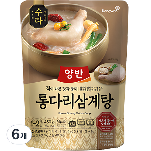 삼계탕 - 양반 수라 통다리 삼계탕, 460g, 6개