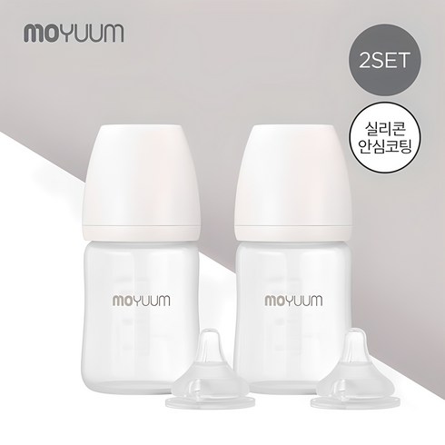 모윰유리젖병150 - [모윰] 안심코팅 노꼭지 유리젖병 150ml 2팩 + 젖꼭지(2p), 투명