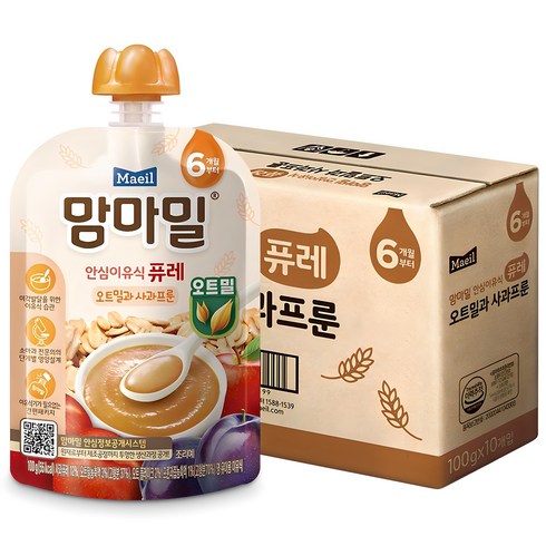 맘마밀퓨레 - 맘마밀 유아용 안심이유식 퓨레 오트밀과 사과프룬, 10개, 100g, 혼합맛(사과/프룬/오트밀)