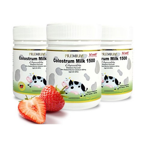 hiwell [하이웰] Colostrum Milk 1500 프리미엄 초유 딸기맛 3개 120정, 120g