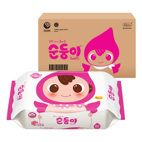 순둥이 베이직 유아물티슈 리필형 55평량, 80매, 20팩