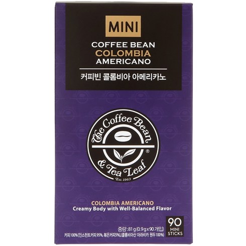 커피빈 콜롬비아 아메리카노 스틱커피 미니, 0.9g, 90개입, 1개