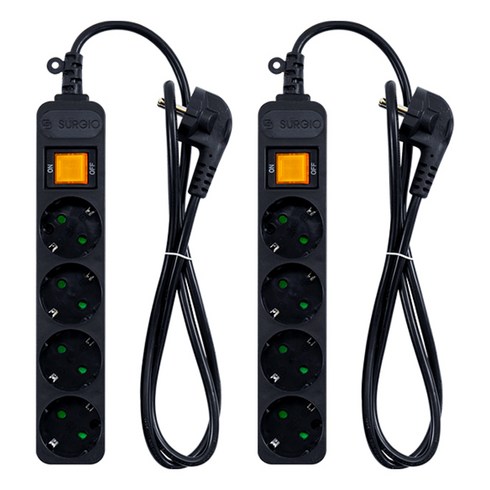 써지오 안전멀티탭 4구 접지 멀티탭 10A 블랙 SWS-2048MT, 1.5m, 2개입