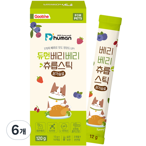 듀먼 고양이 베리베리 츄릅스틱 간식 10p, 닭가슴살, 120g, 6개