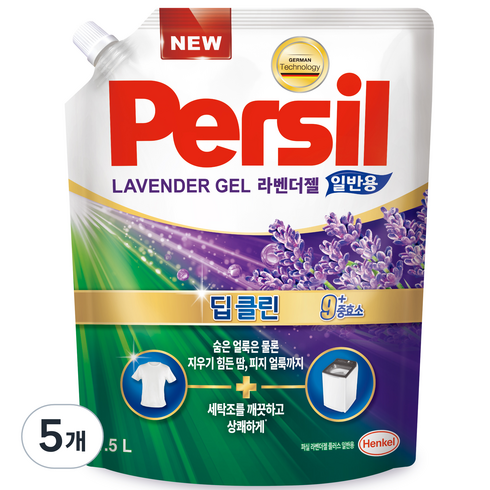 퍼실 라벤더젤 플러스 일반용 리필, 1.5L, 5개