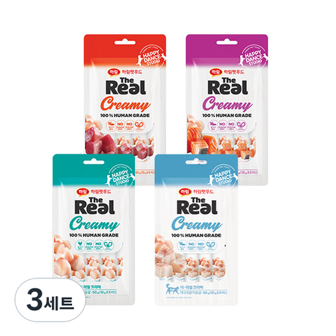 더리얼 크리미 고양이간식 50g x 4종, 가다랑어맛, 연어맛, 대구맛, 닭가슴살맛, 3세트