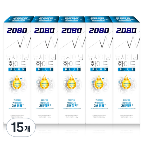 2080 뉴샤이닝 화이트 플러스 치약, 140g, 15개