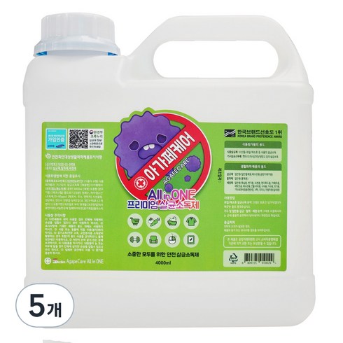 아가페케어 올인원 살균소독수, 4L, 5개
