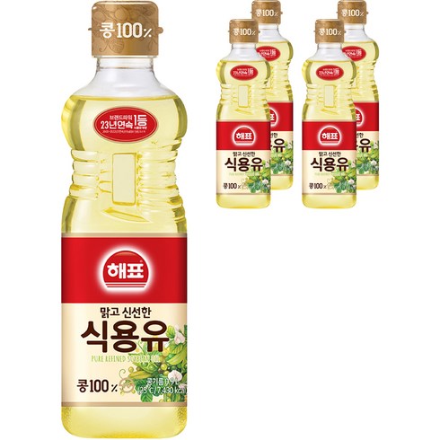 해표 맑고 신선한 식용유, 900ml, 5개