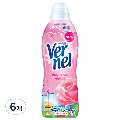 버넬 섬유유연제 와일드 로즈 본품, 6개, 900ml