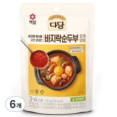 순두부찌개양념 - 다담 바지락순두부 찌개양념, 130g, 6개