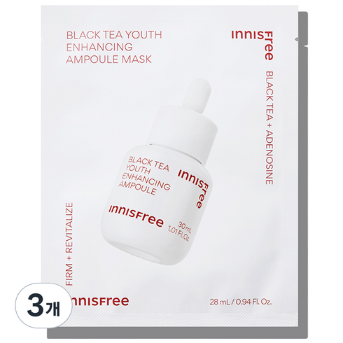이니스프리 블랙티 유스 인핸싱 앰플 마스크 28ml, 3개, 1개입