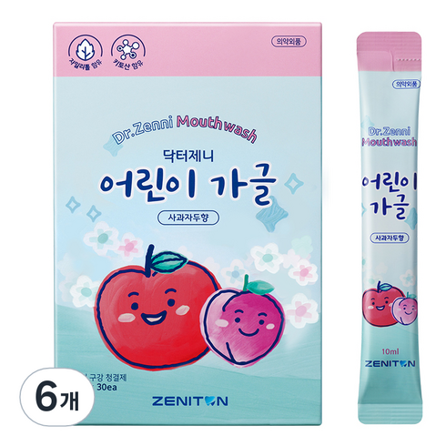 제니튼닥터제니 - 제니튼 닥터제니 일회용 스틱 어린이 가글 사과자두향 30p, 300ml, 6개