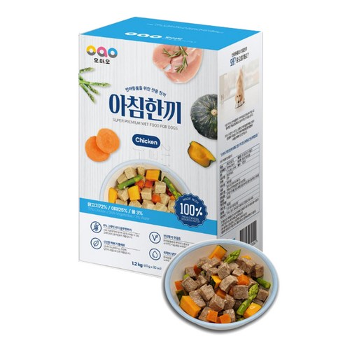 강아지화식 - 코머스 오아오 강아지 전연령용 아침한끼 습식사료, 닭, 1.2kg, 1개