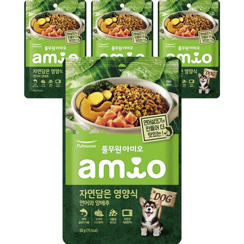 2023년 가성비 최고 강아지화식 - 풀무원아미오 강아지 자연담은영양식 연어와 양배추 습식사료, 연어, 50g, 4개