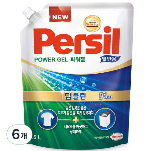 퍼실 딥클린 파워젤 일반용 액상세제 리필, 1.5L, 6개