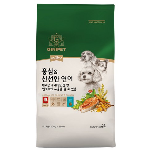 정관장 지니펫 홀리스틱 홍삼&신선한 강아지사료 관절건강 연어 5.2kg 1개