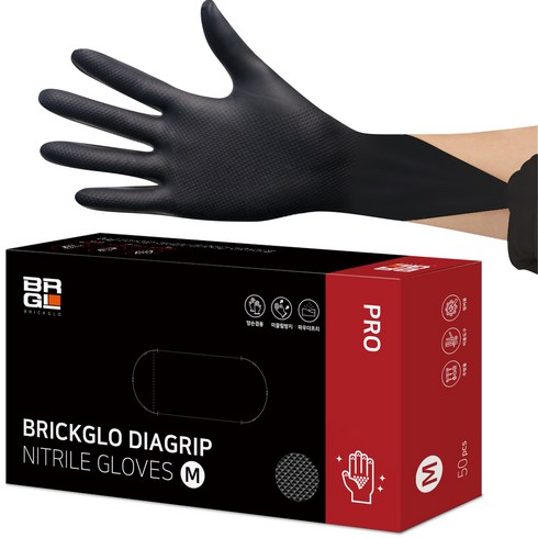 2023년 가성비 최고 블렌트장갑 - 브릭글로 다이아그립 프로 니트릴 장갑 50p, 블랙, 중(M), 1개
