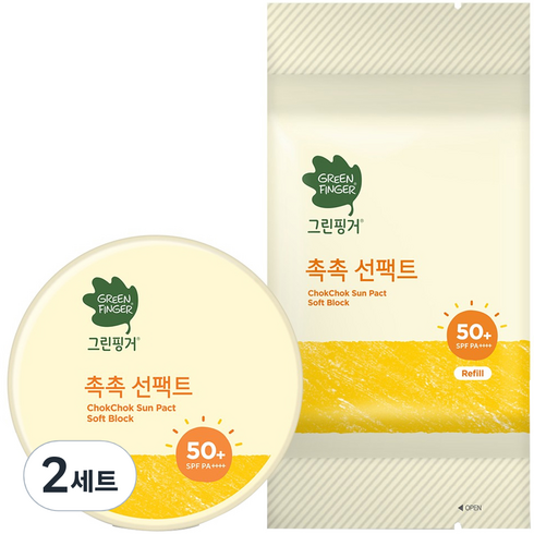 그린핑거촉촉선팩트 - 그린핑거 촉촉 선팩트 SPF50+ PA++++ 16g + 리필 16g, 2세트