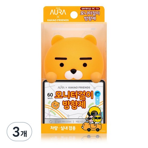 AURA 카카오 모니터걸이 라이언 방향제 플라워바이플로랄향, 4.5ml, 3개