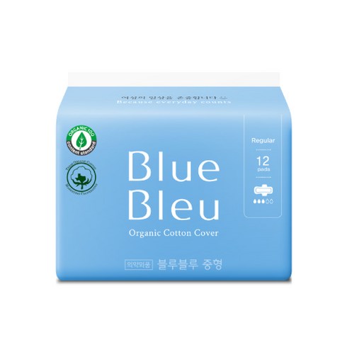 블루블루 유기농 순면커버 울트라슬림 중형 생리대 날개형, 12개입, 1팩