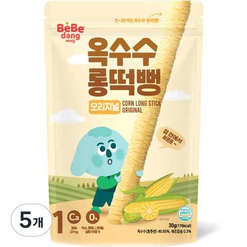 베베당롱떡뻥 - 베베당 옥수수 롱떡뻥, 오리지널, 30g, 5개