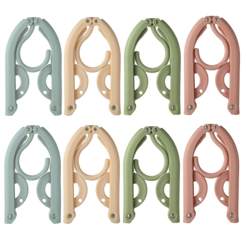 2023년 가성비 최고 캠핑옷걸이 - 워니즈 출장 여행용 휴대용 접이식 옷걸이 4종 x 2p 세트, 그린, 오렌지, 핑크, 민트, 8개