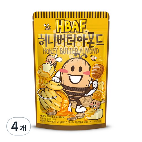 HBAF 허니버터 아몬드, 190g, 4개