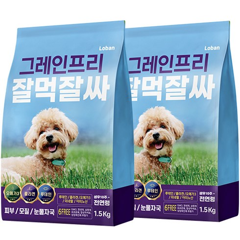 강아지사료잘먹잘싸 - 잘먹잘싸 전연령 강아지 그레인프리 건식사료, 닭+연어, 1.5kg, 2개