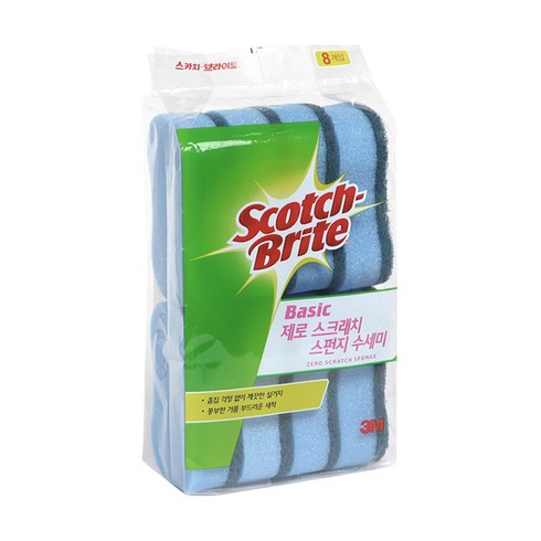 쓰리엠 베이직 제로 스크레치 스펀지 수세미, 8개입, 1개