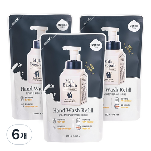 밀크바오밥 패밀리 핸드워시 상큼한오렌지껍질향 리필, 상큼한 오렌지껍질향, 250ml, 6개