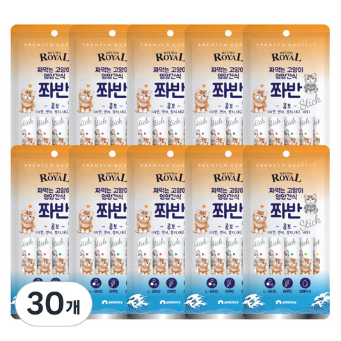 펫스토리 고양이 프리미엄로얄 미쵸 쫘반 가수분해단백질 콤보 짜먹이는간식 5p, 75g, 30개, 혼합맛(치킨 / 연어 / 참치 / 대구 / 새우)
