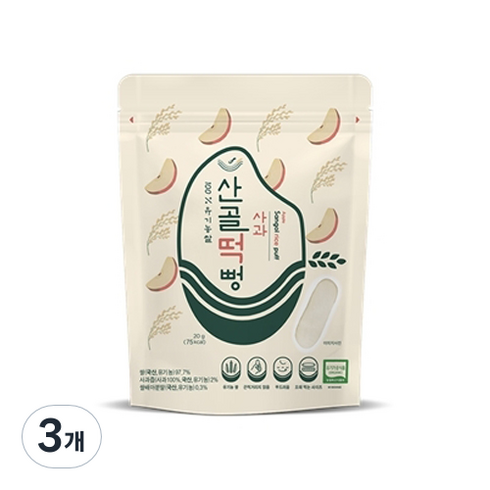 산골이유식떡뻥 - 에코맘의산골이유식 산골떡뻥, 사과맛, 20g, 3개