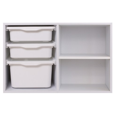 보노하우스 레브 더블 A 3단 선반 수납장 화이트 프레임 리빙박스 M 2p + 리빙박스 L, 1세트