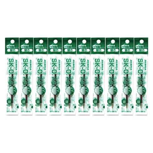 제브라 유성잉크 SK 리필심 0.7mm, 녹색, 10개입
