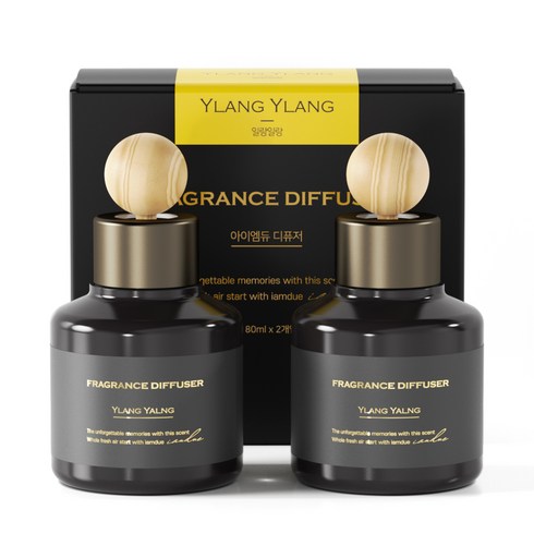 아이엠듀 퍼퓸 차량용 방향제 디퓨저 80mL 2개 + 우드볼스틱 2개, 일랑일랑, 1세트