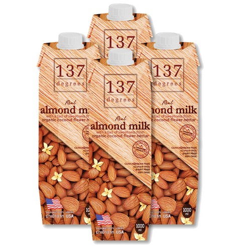 2023년 가성비 최고 아몬드영 - 137degrees 아몬드 밀크, 1L, 4개