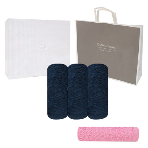 송월타월 호텔용 40수 170g 수건 3p 선물세트 케이스 + 쇼핑백 + 송월 수입미용타올 CS32 분홍, 진파랑, 1세트