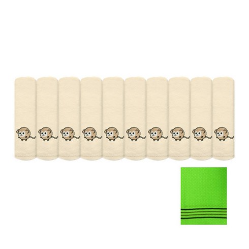 송월타월 12간지 꾸러기캐릭터 타올 10p 130g 면사 + 때밀이, 원숭이(베이지), 1세트