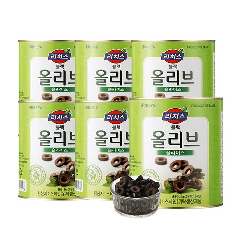 동서 리치스 슬라이스 블랙 올리브, 3kg, 6개