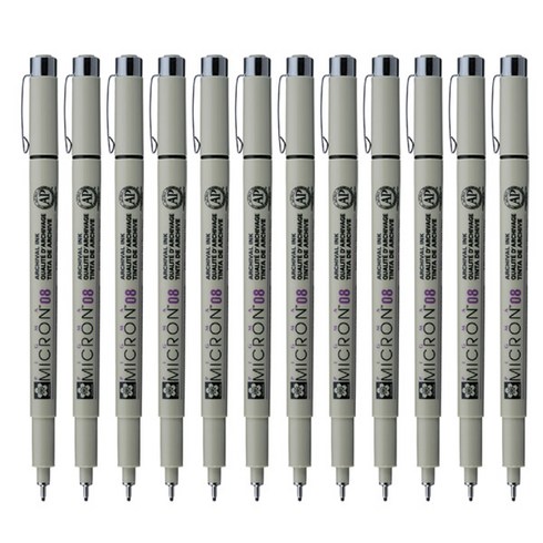 펜드로잉 - SAKURA 피그마 마이크론 08 젤잉크펜 0.5mm, 블랙, 12개입