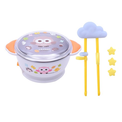 릴팡 메이트 슈퍼 논슬립 흡착 스텐공기 + 젓가락 1단계, 혼합 색상, 스텐공기 + 뚜껑 + 젓가락 + 집기연습용별 3p, 1개