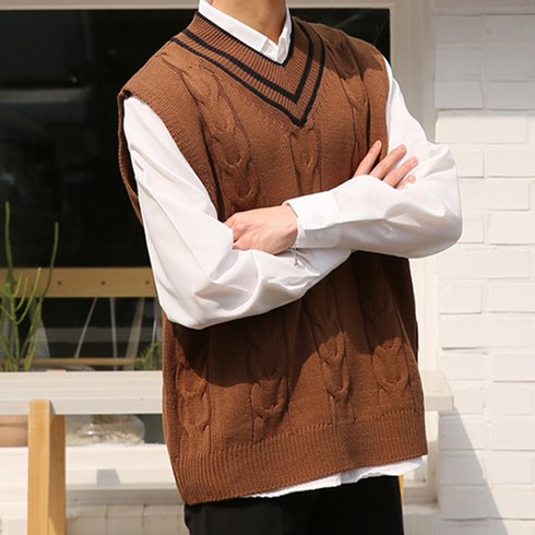 머시따 배색 포인트 니트 조끼