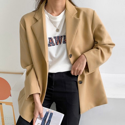 엔비룩 여성용 베이 샤벳 싱글 자켓