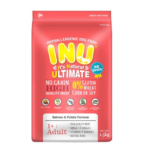 아이누 어덜트 그레인프리 글루텐프리 강아지 사료, 연어 + 감자, 1.5kg, 1개