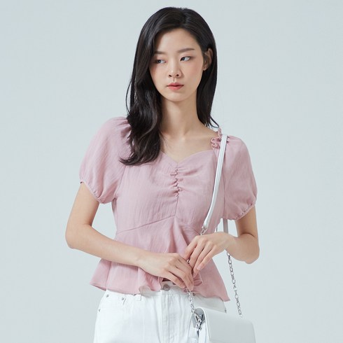 미쏘 가슴 셔링 볼륨소매 페미닌 블라우스