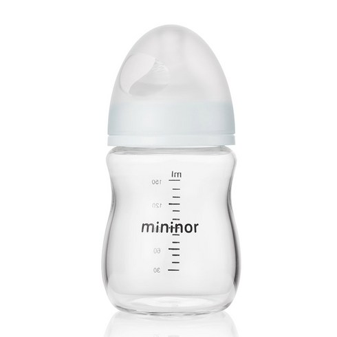 미니노어 스마트 유리젖병 160ml + 젖꼭지, 1단계, 투명