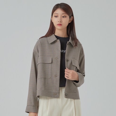 미쏘 여성용 체크 숏 트러커 재킷
