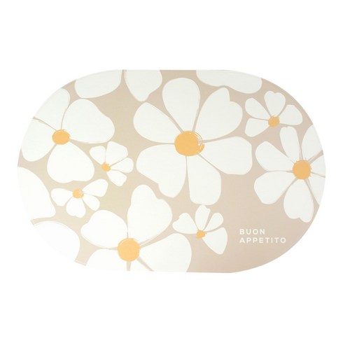 FENICE 까사 PU 디자인 라운드형 테이블 매트, FLOWER, 460 x 300 mm